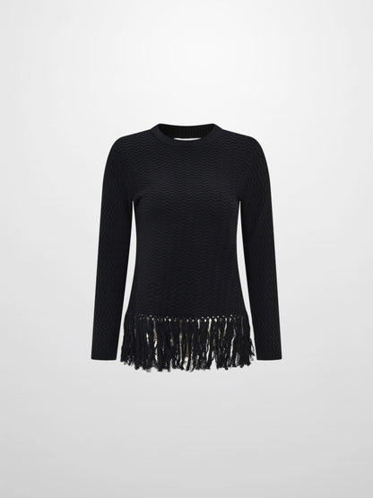 Fringe Bottom Sweater - Solid Black