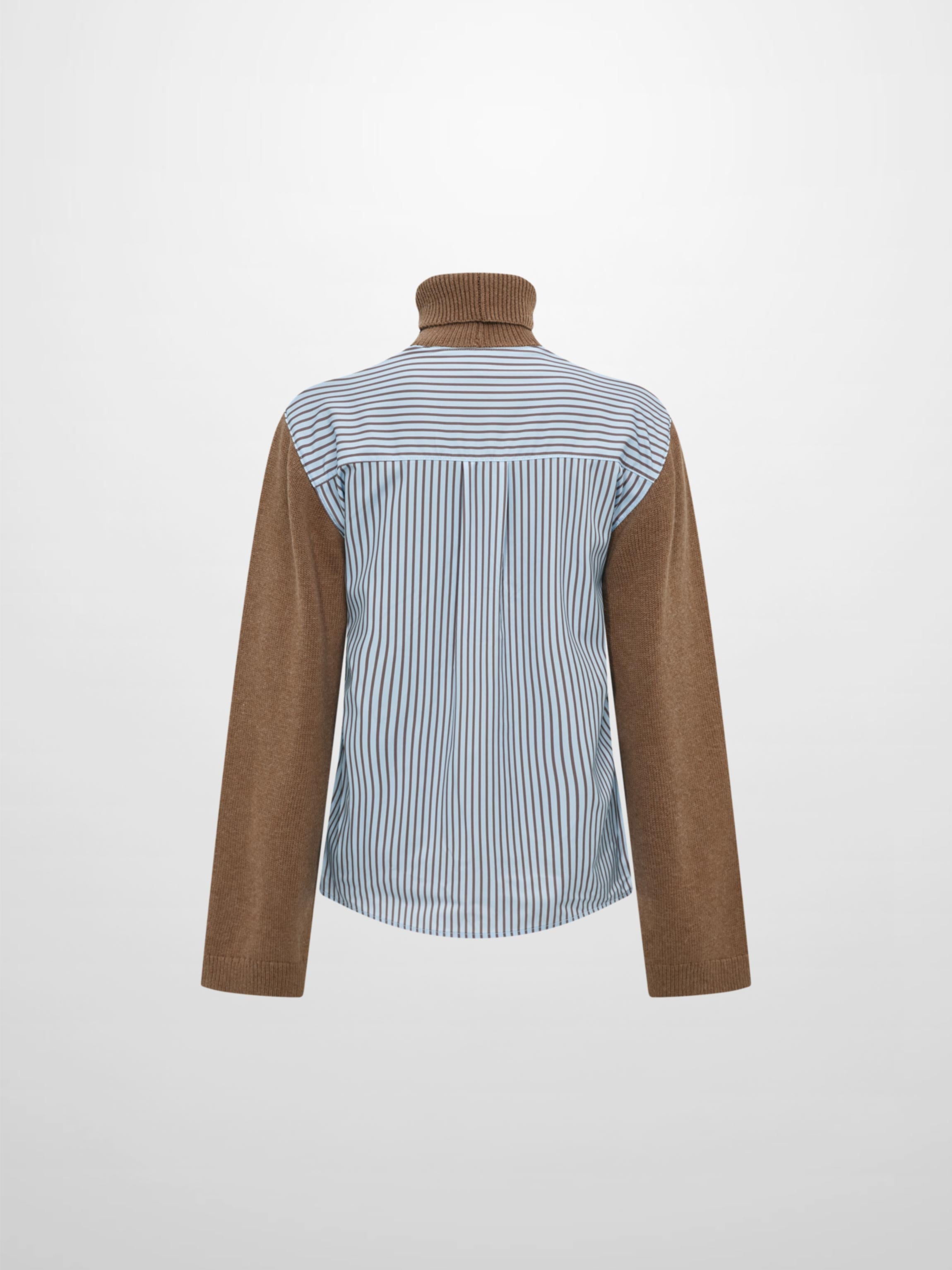 Shirt Back Sweater - Brown/Light Blue Stripe
