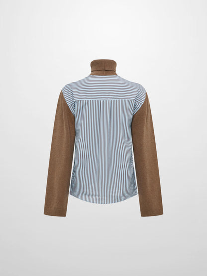 Shirt Back Sweater - Brown/Light Blue Stripe
