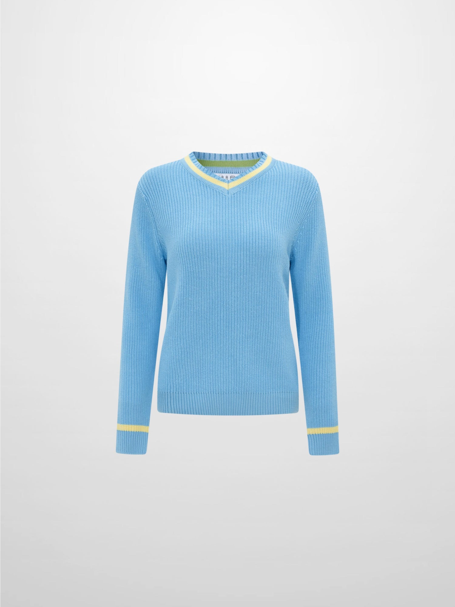 V Neck Varsity Sweater - Light Blue/Yellow