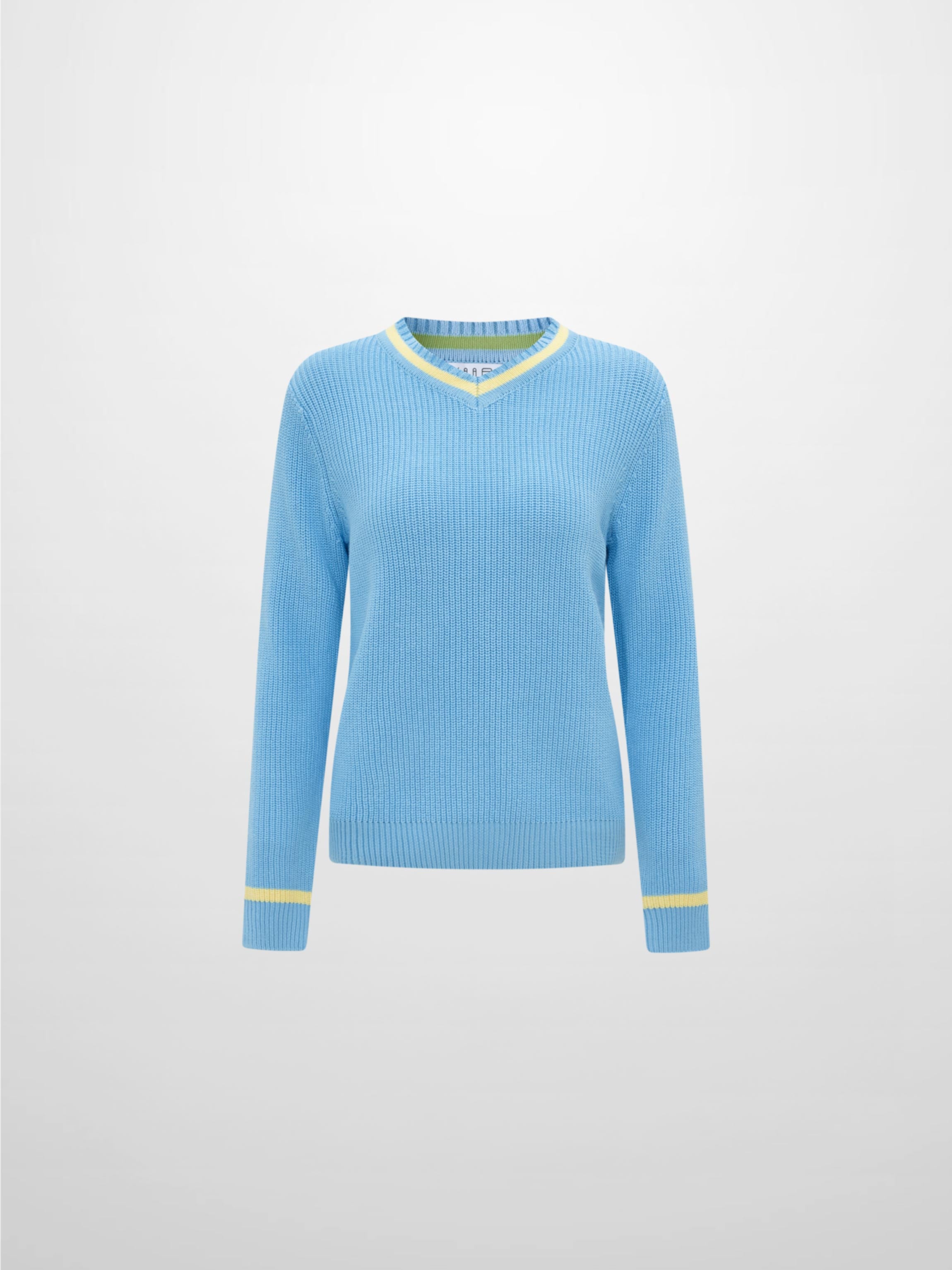 V Neck Varsity Sweater - Light Blue/Yellow