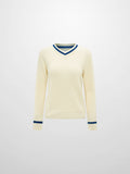 V Neck Varsity Sweater - Cream/Cobalt Blue
