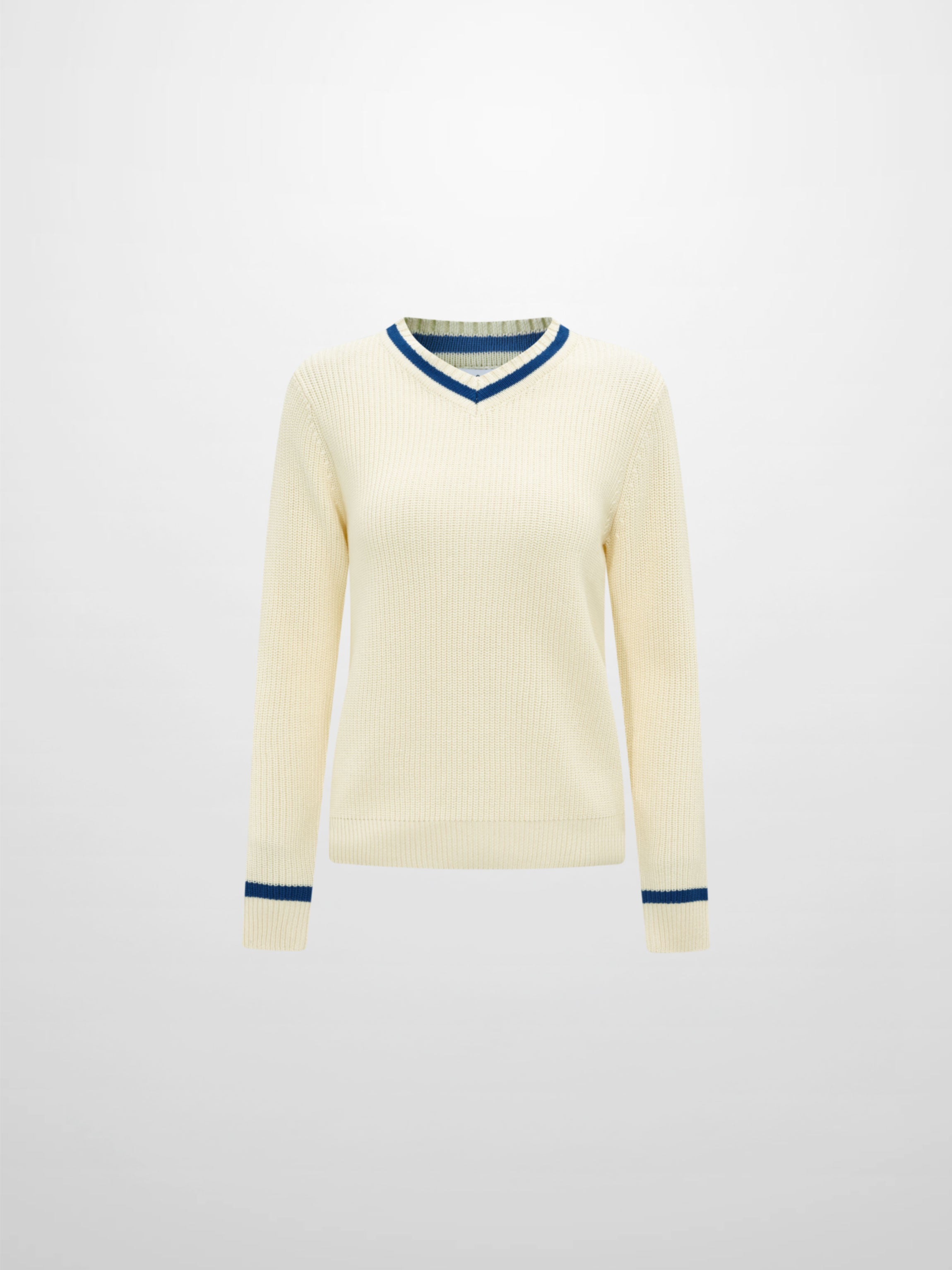 V Neck Varsity Sweater - Cream/Cobalt Blue