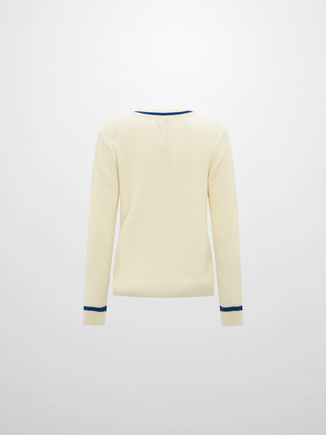 V Neck Varsity Sweater - Cream/Cobalt Blue
