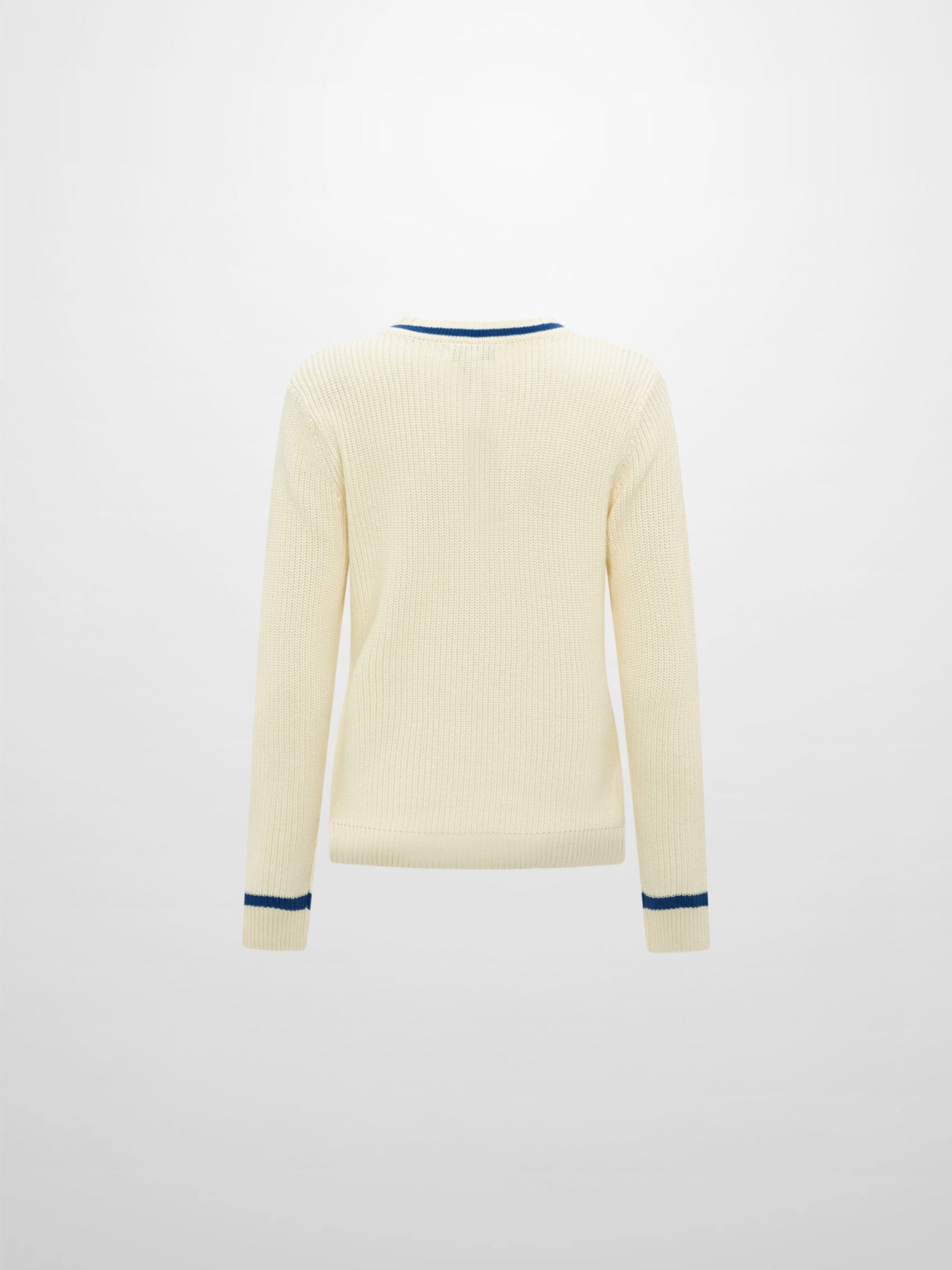 V Neck Varsity Sweater - Cream/Cobalt Blue