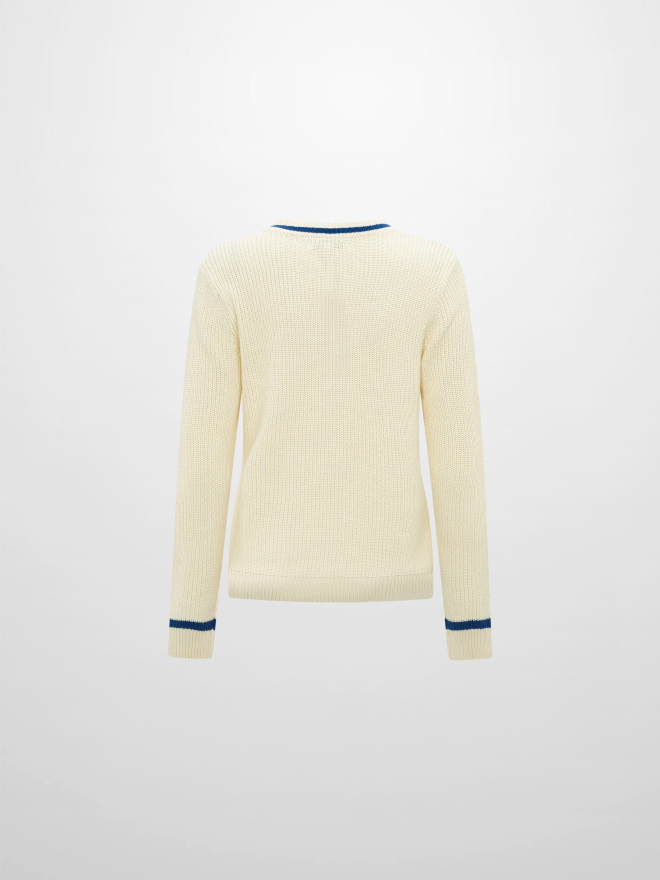 V Neck Varsity Sweater - Cream/Cobalt Blue