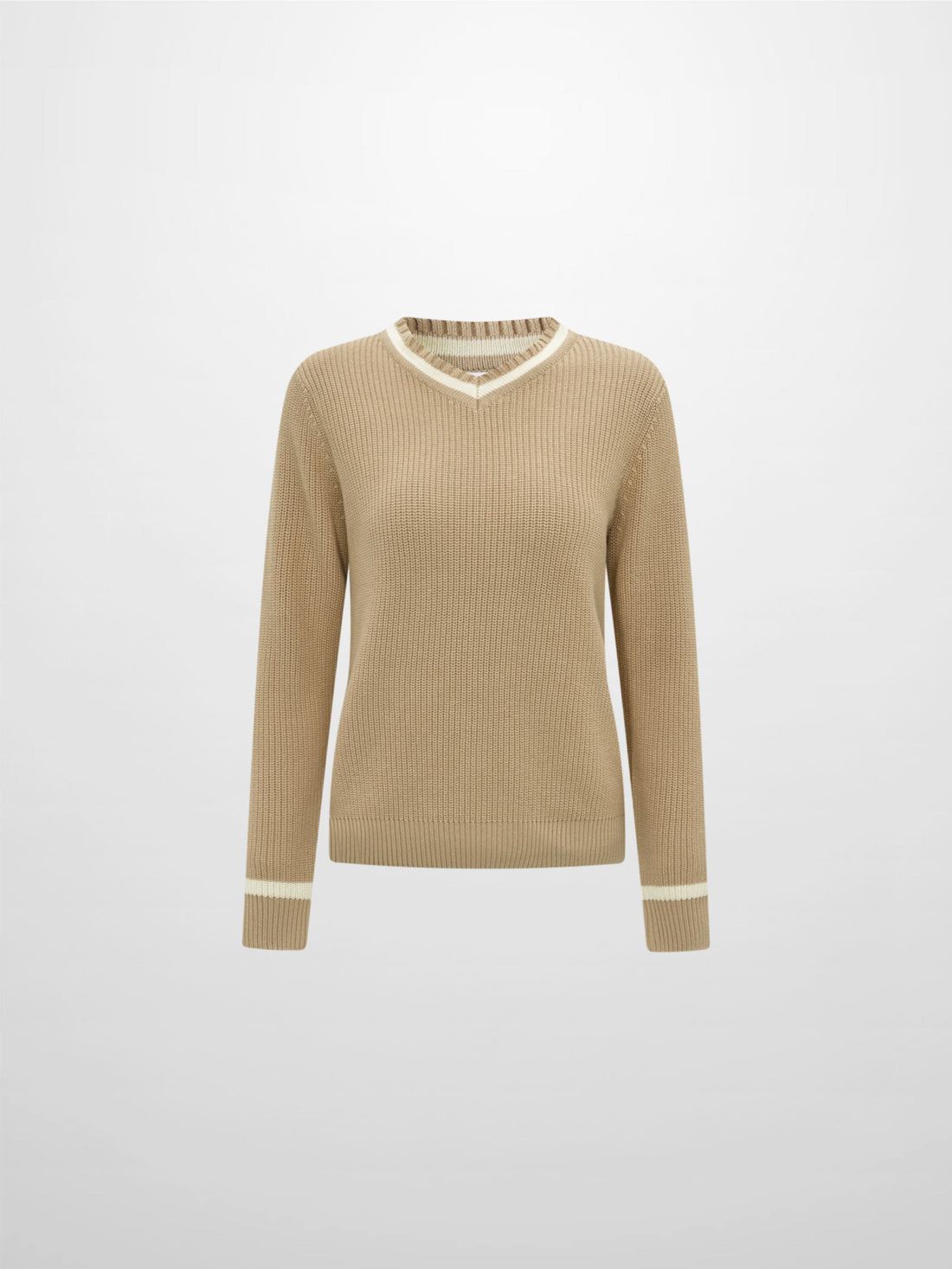 V Neck Varsity Sweater - Tan/Cream