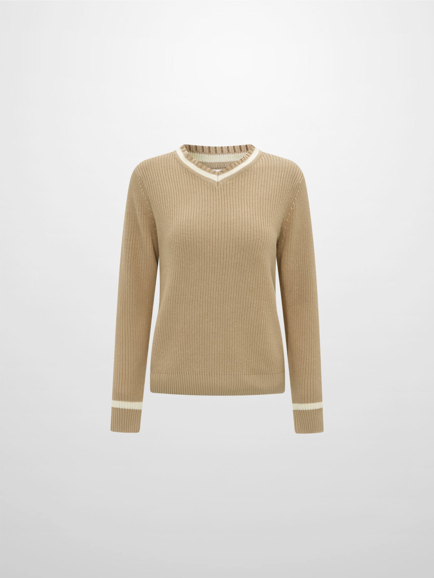 V Neck Varsity Sweater - Tan/Cream
