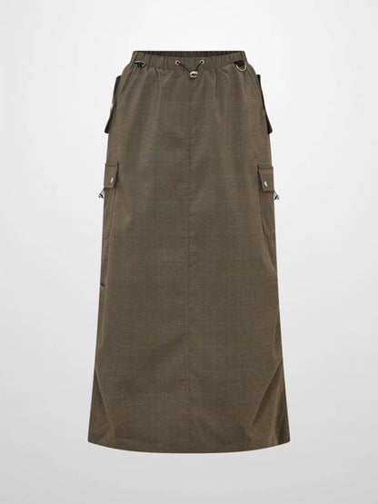 Maxi Cargo Skirt - Brown Plaid