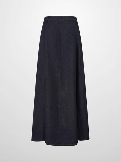 Seamed Full Denim Skirt-Dark Blue