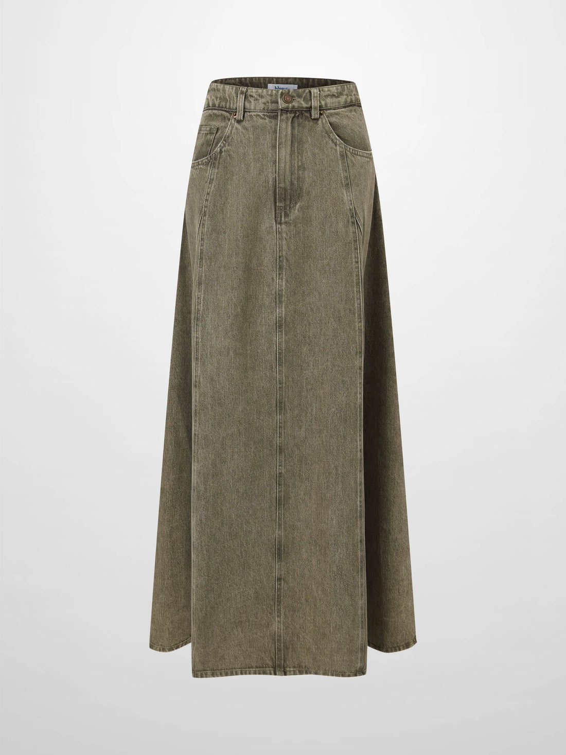 Seamed Full Denim Skirt-Olive