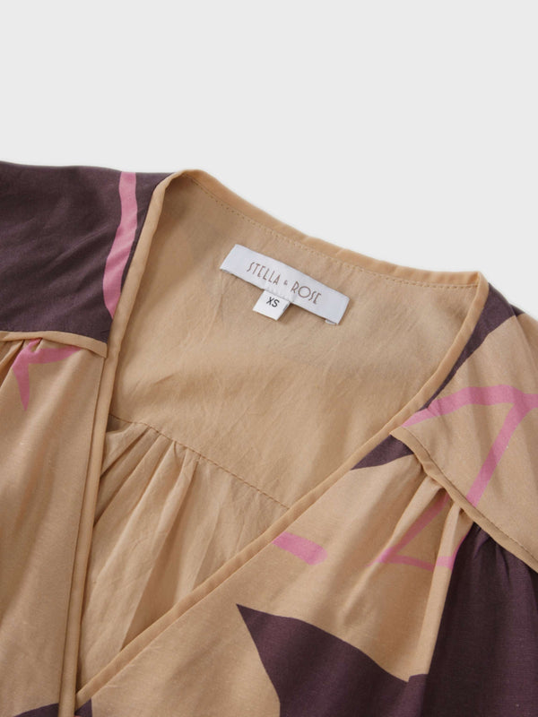 Flutter Sleeve Wrap Dress-Peach Floral