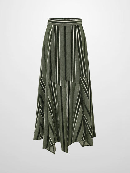 Mixed Stripe Trumpet Skirt - Green