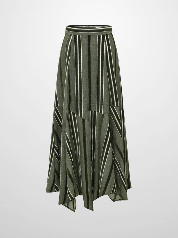 Mixed Stripe Trumpet Skirt - Green