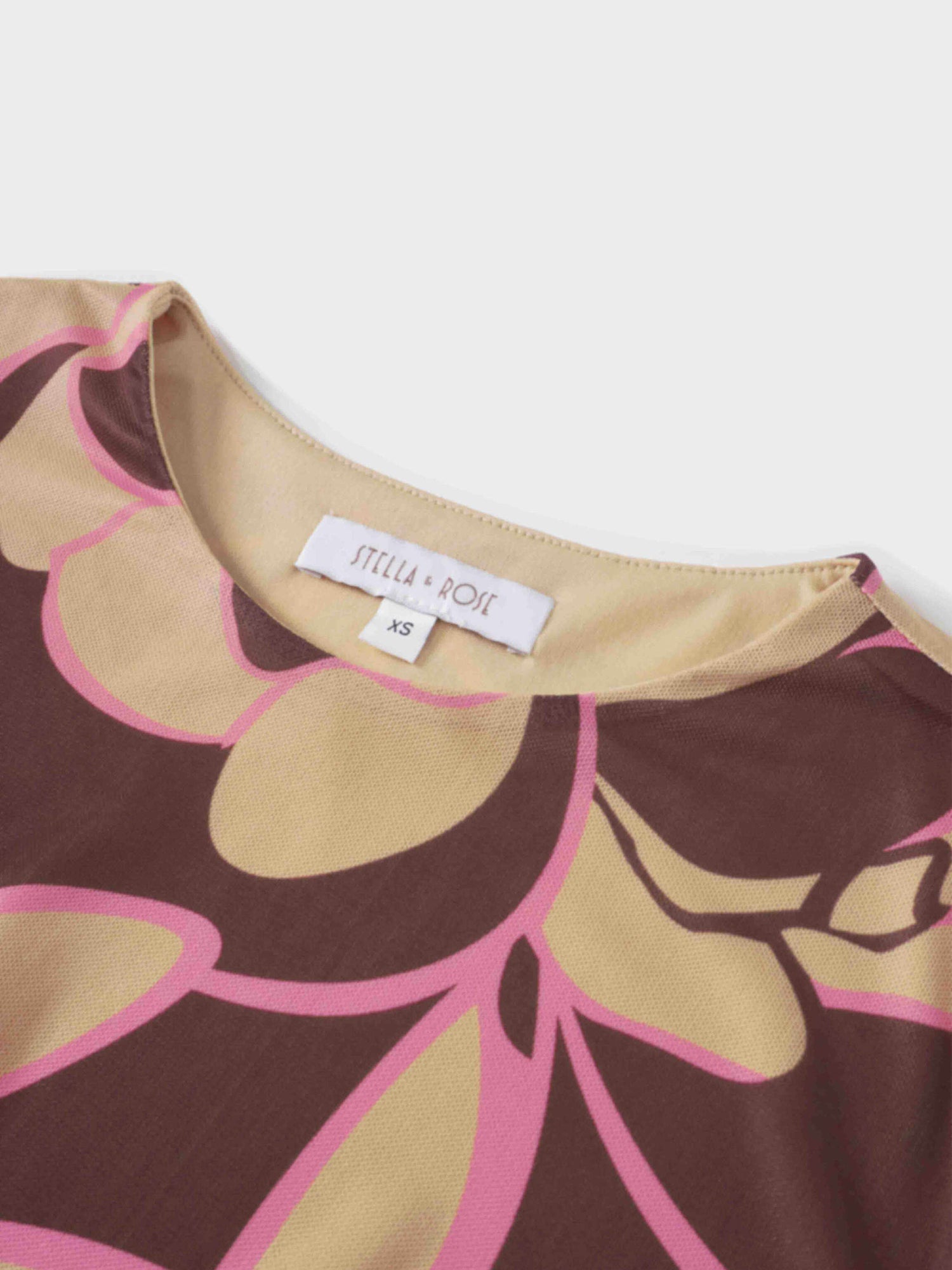 Crew Neck Printed Mesh Top-Peach Floral
