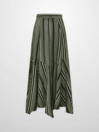 Mixed Stripe Trumpet Skirt - Green