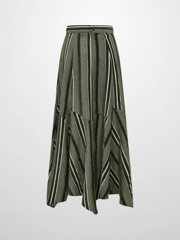 Mixed Stripe Trumpet Skirt - Green
