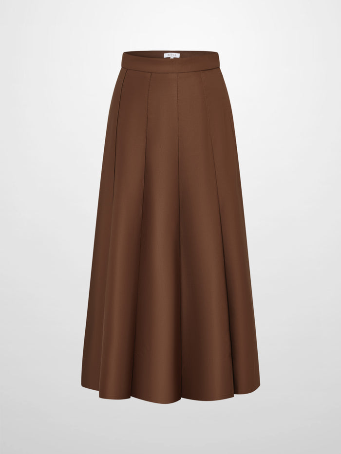 Lux Satin Pleated Skirt 35"- Brown