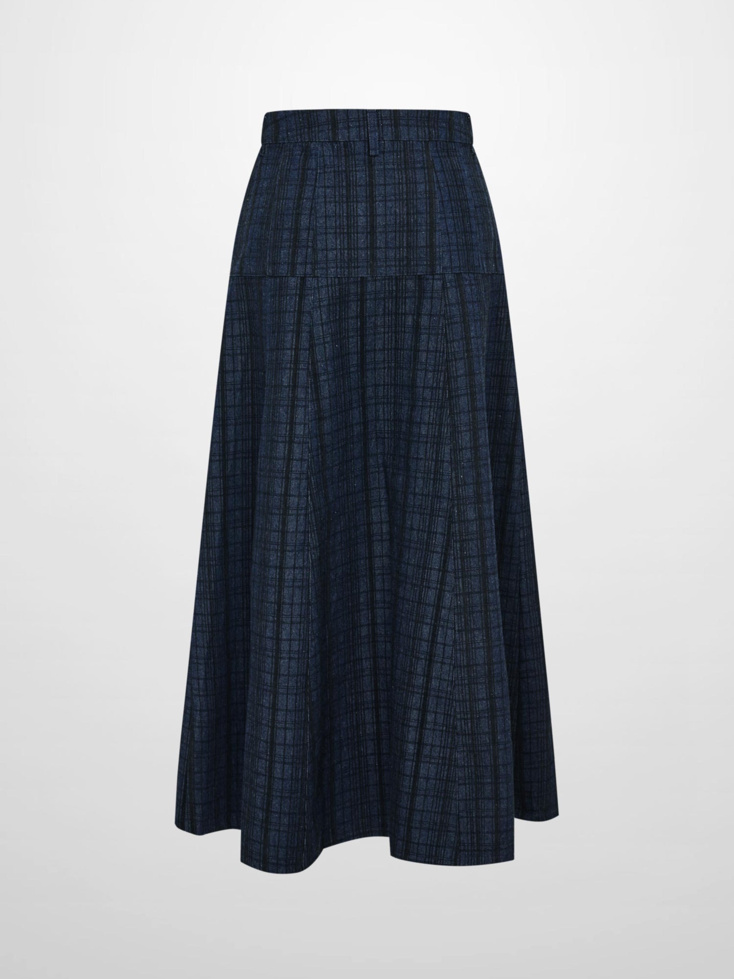 Drop Waist Button Down Printed Denim Skirt - Blue Plaid