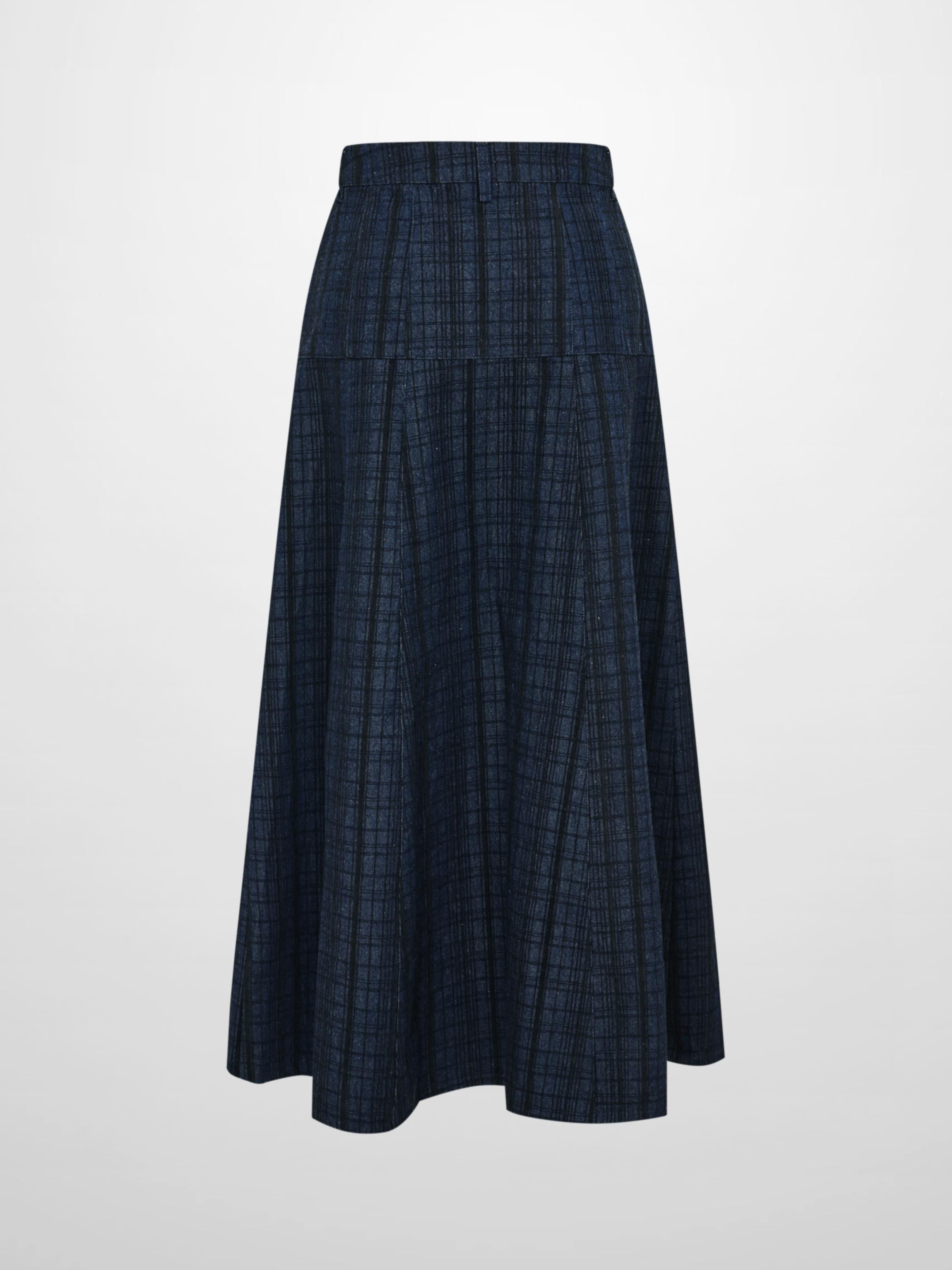Drop Waist Button Down Printed Denim Skirt - Blue Plaid