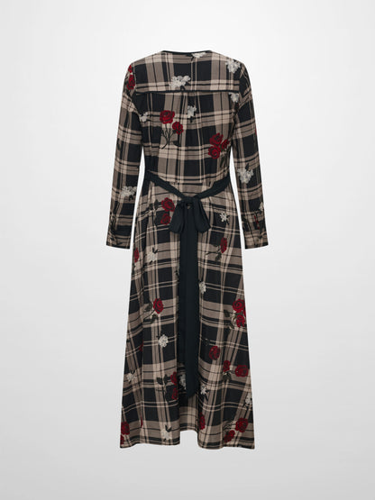 Handkerchief Hem Wrap Dress - Plaid/Floral