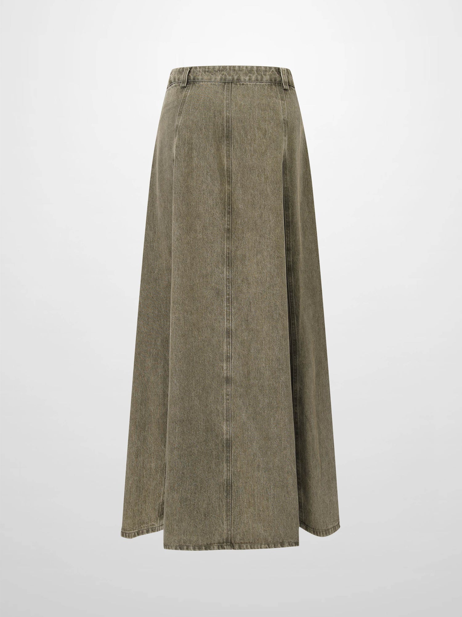 Seamed Full Denim Skirt-Olive