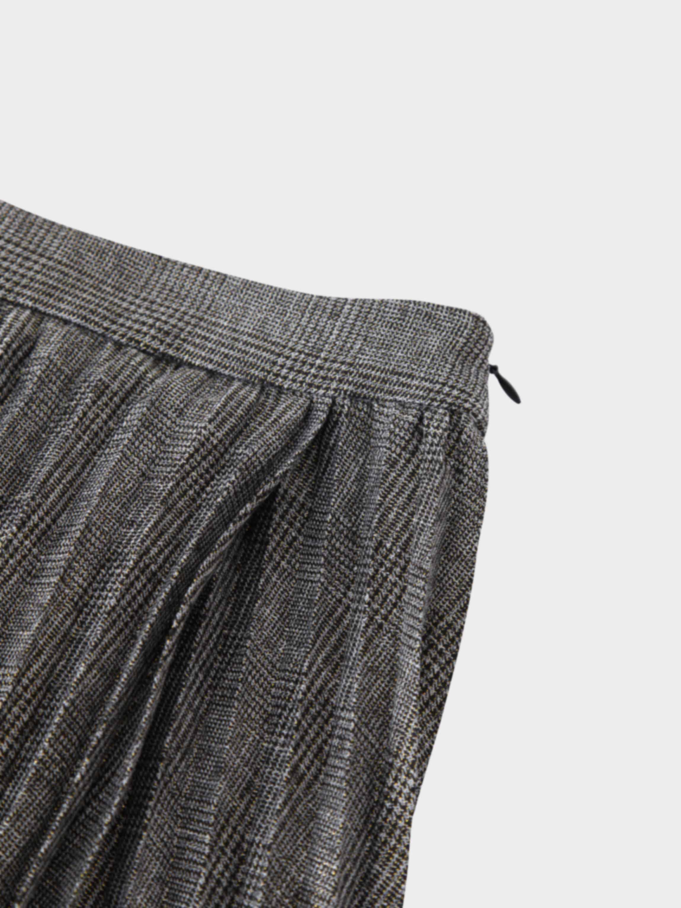 Pleated Faux Wrap Skirt-Shimmer Plaid