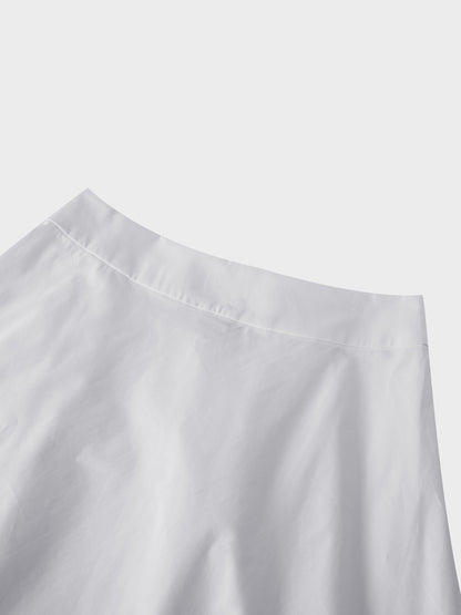 Elastic Back Maxi Cotton Blend Skirt-White