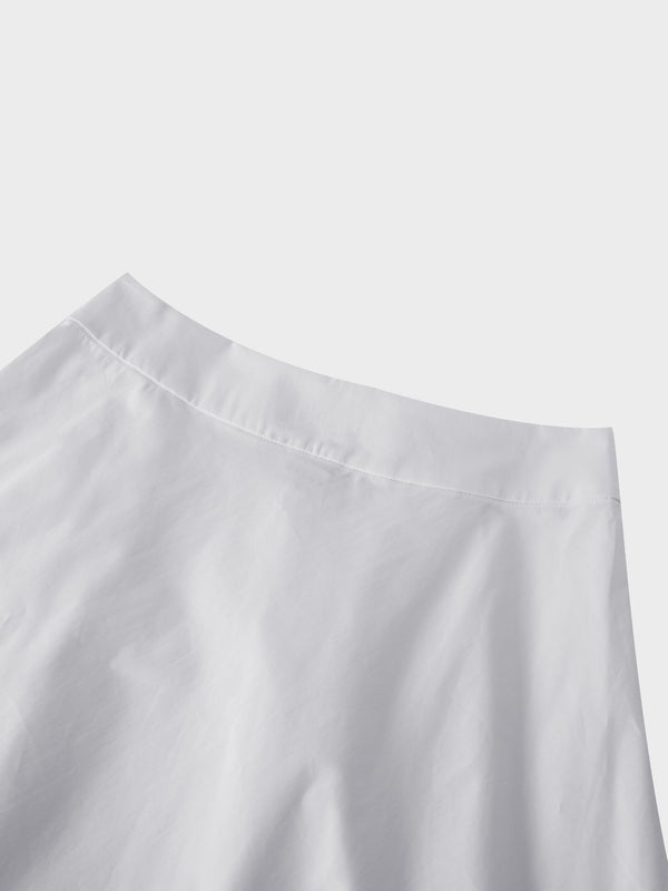 Elastic Back Maxi Cotton Blend Skirt-White