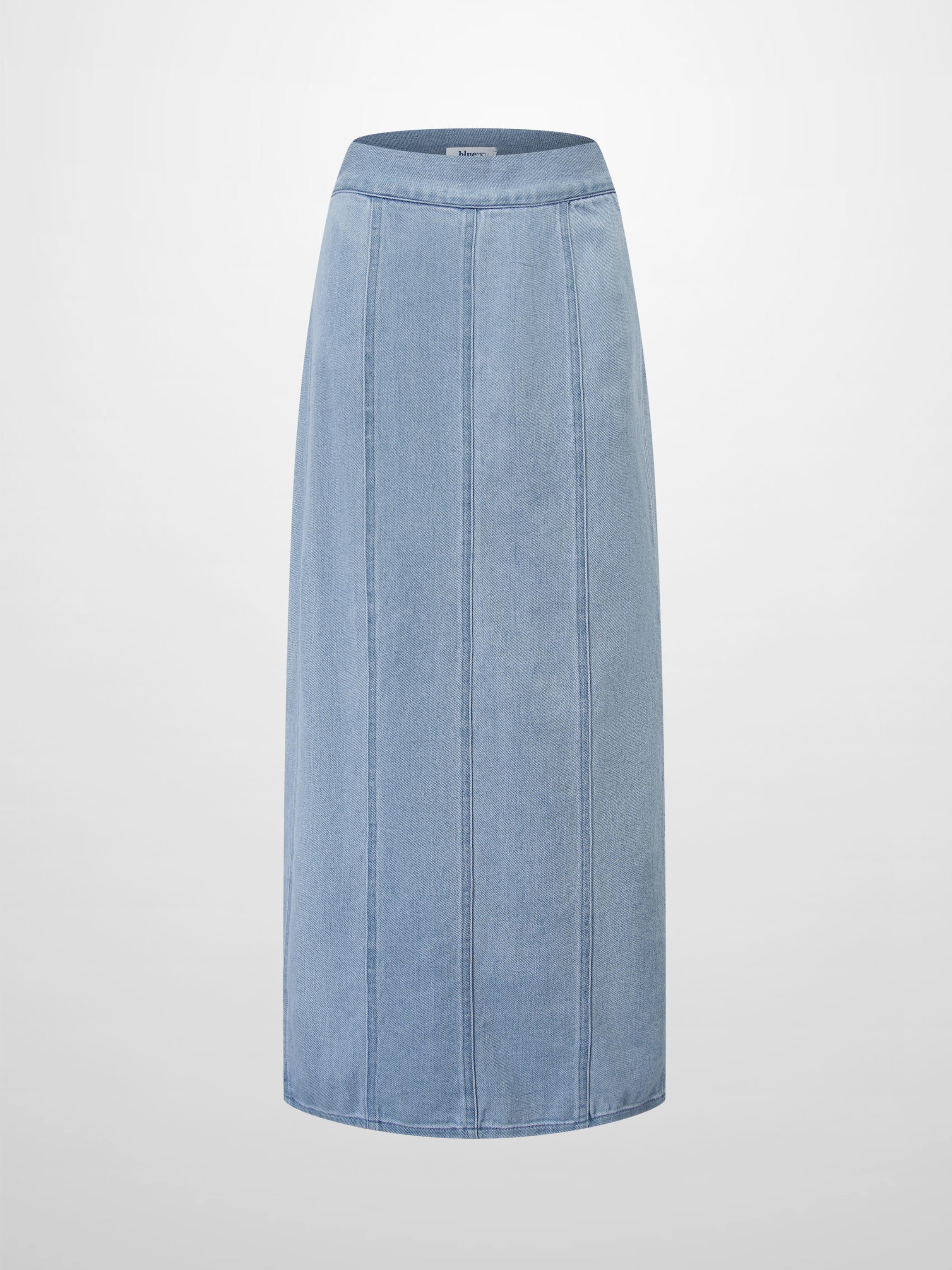 Seamed Straight Stretch Denim Skirt-Light Blue