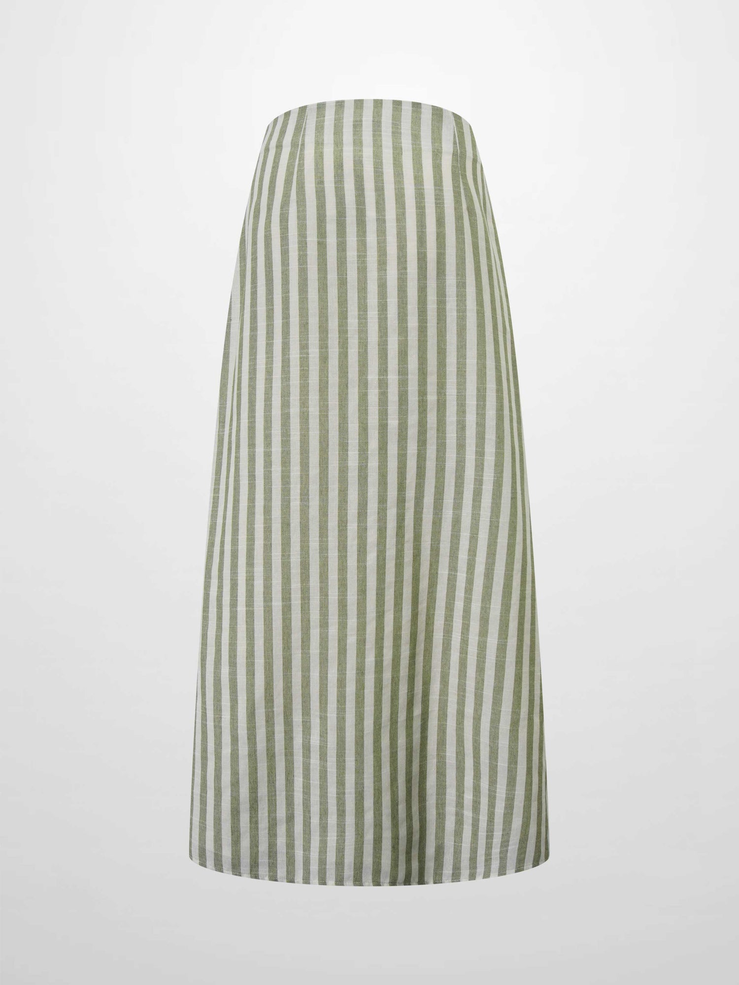 Faux Wrap Stripe Skirt-Green/Cream