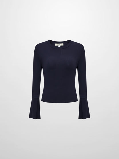 Ruffle Cuff Sweater - Navy