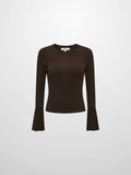 Ruffle Cuff Sweater - Brown