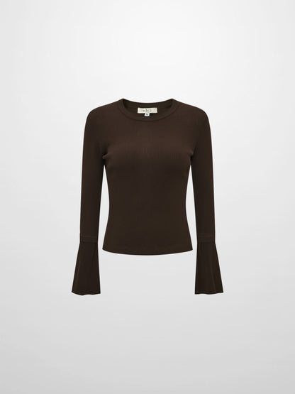 Ruffle Cuff Sweater - Brown