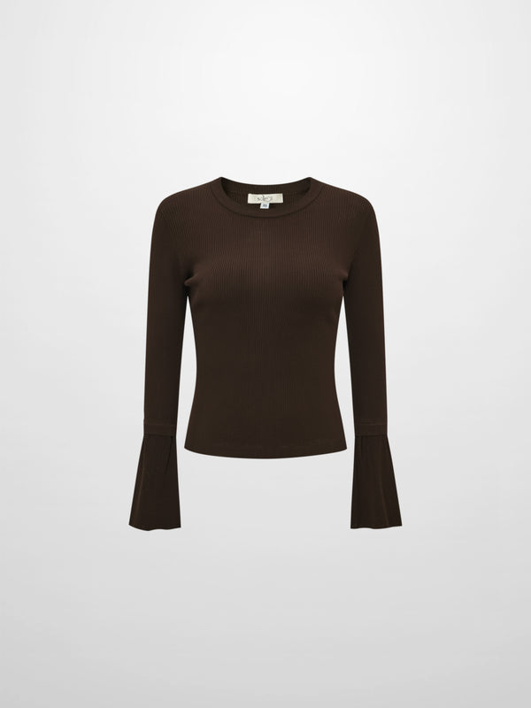 Ruffle Cuff Sweater - Brown