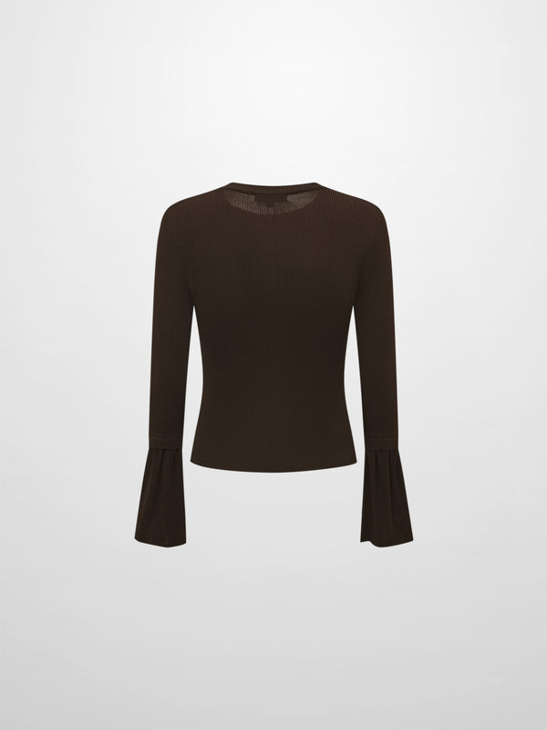 Ruffle Cuff Sweater - Brown