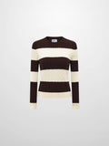 Wide Stripe Cable Knit Sweater - Cream/Brown