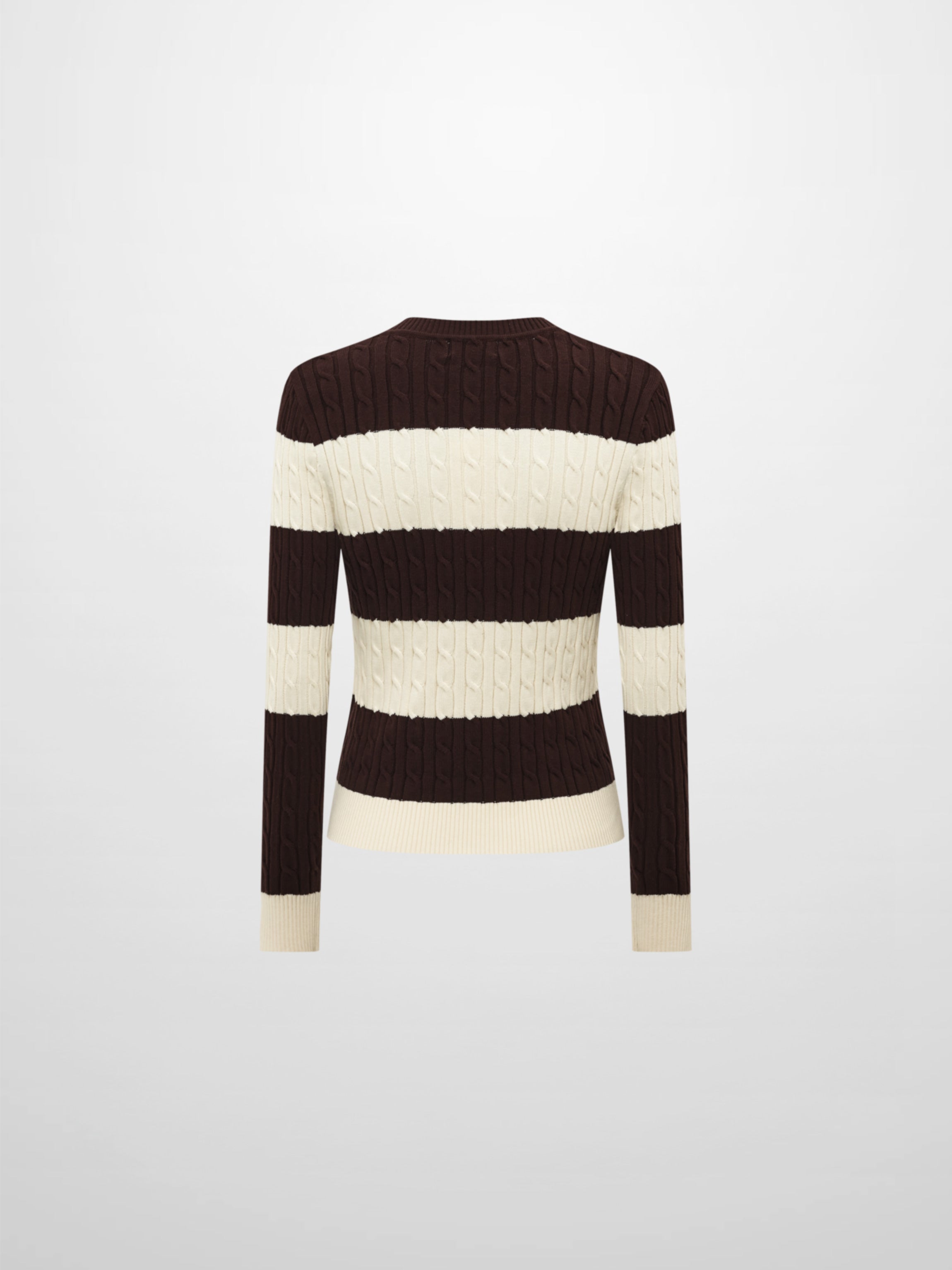Wide Stripe Cable Knit Sweater - Cream/Brown