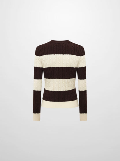 Wide Stripe Cable Knit Sweater - Cream/Brown