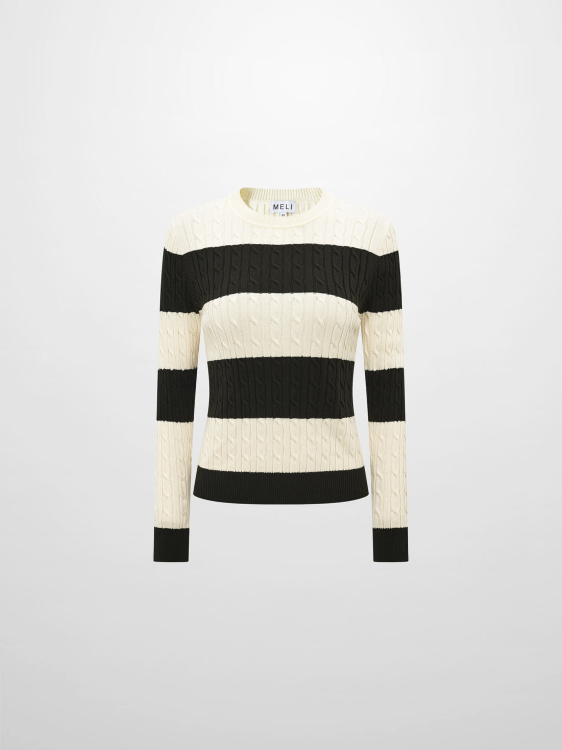 Wide Stripe Cable Knit Sweater - Green/Cream