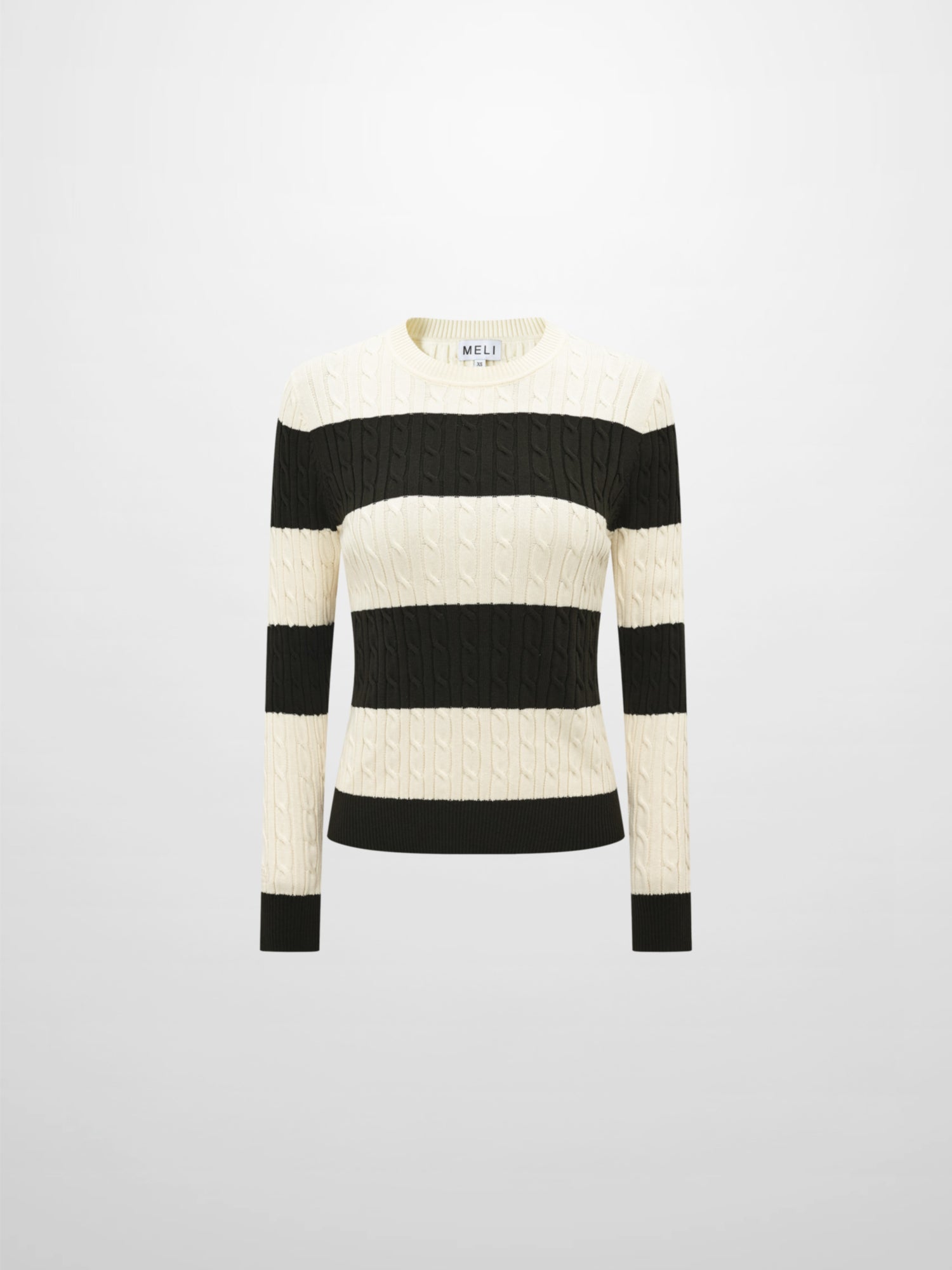 Wide Stripe Cable Knit Sweater - Green/Cream