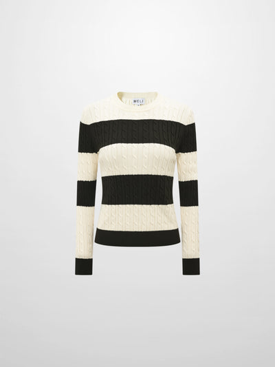 Wide Stripe Cable Knit Sweater - Green/Cream