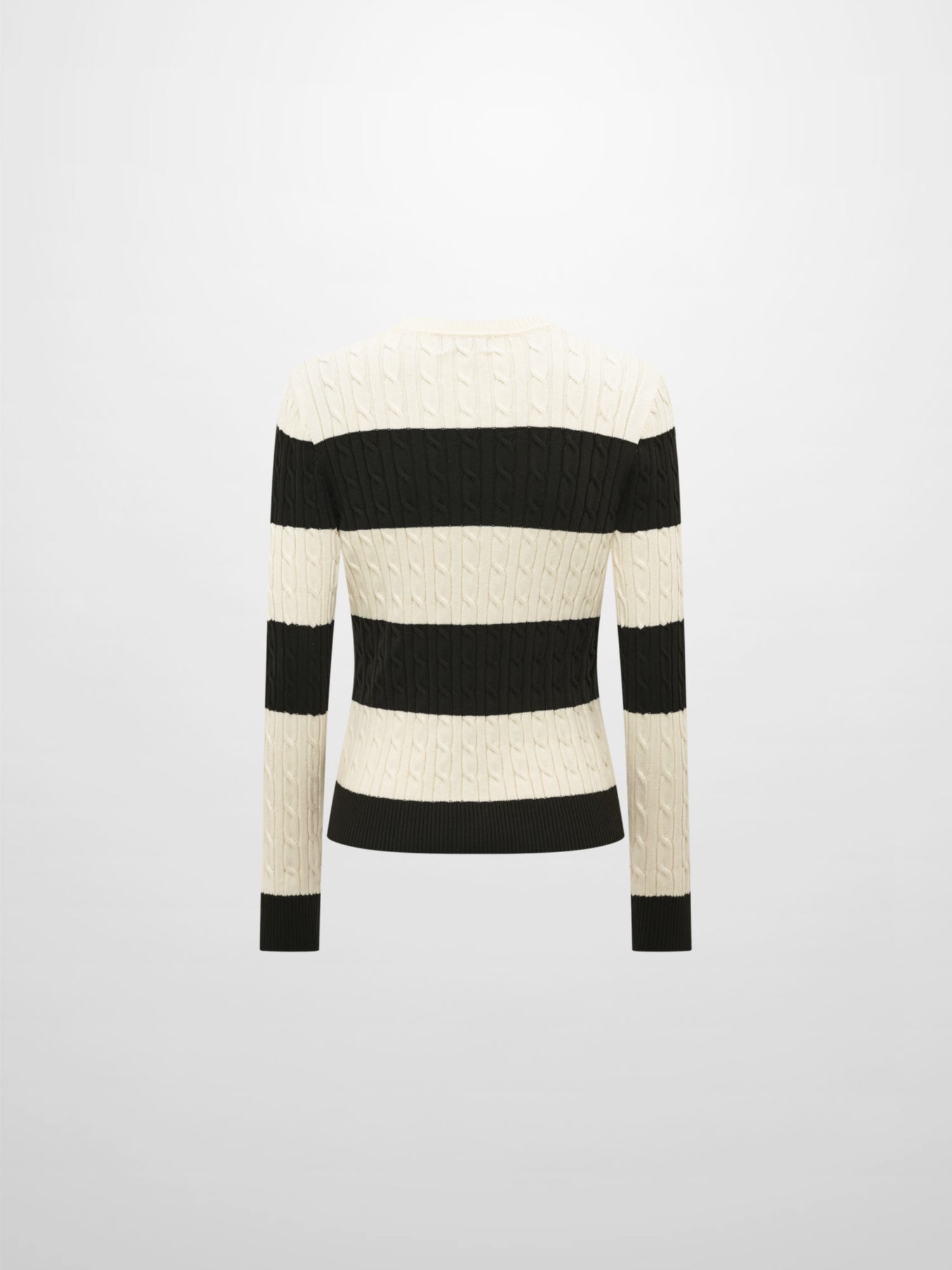 Wide Stripe Cable Knit Sweater - Green/Cream