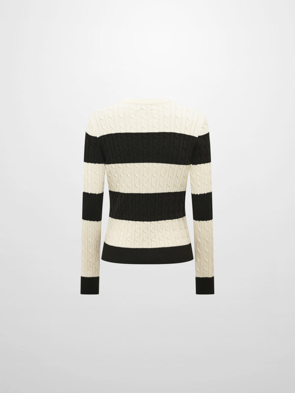 Wide Stripe Cable Knit Sweater - Green/Cream