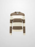 Wide Stripe Cable Knit Sweater - Cream/Heathered Tan