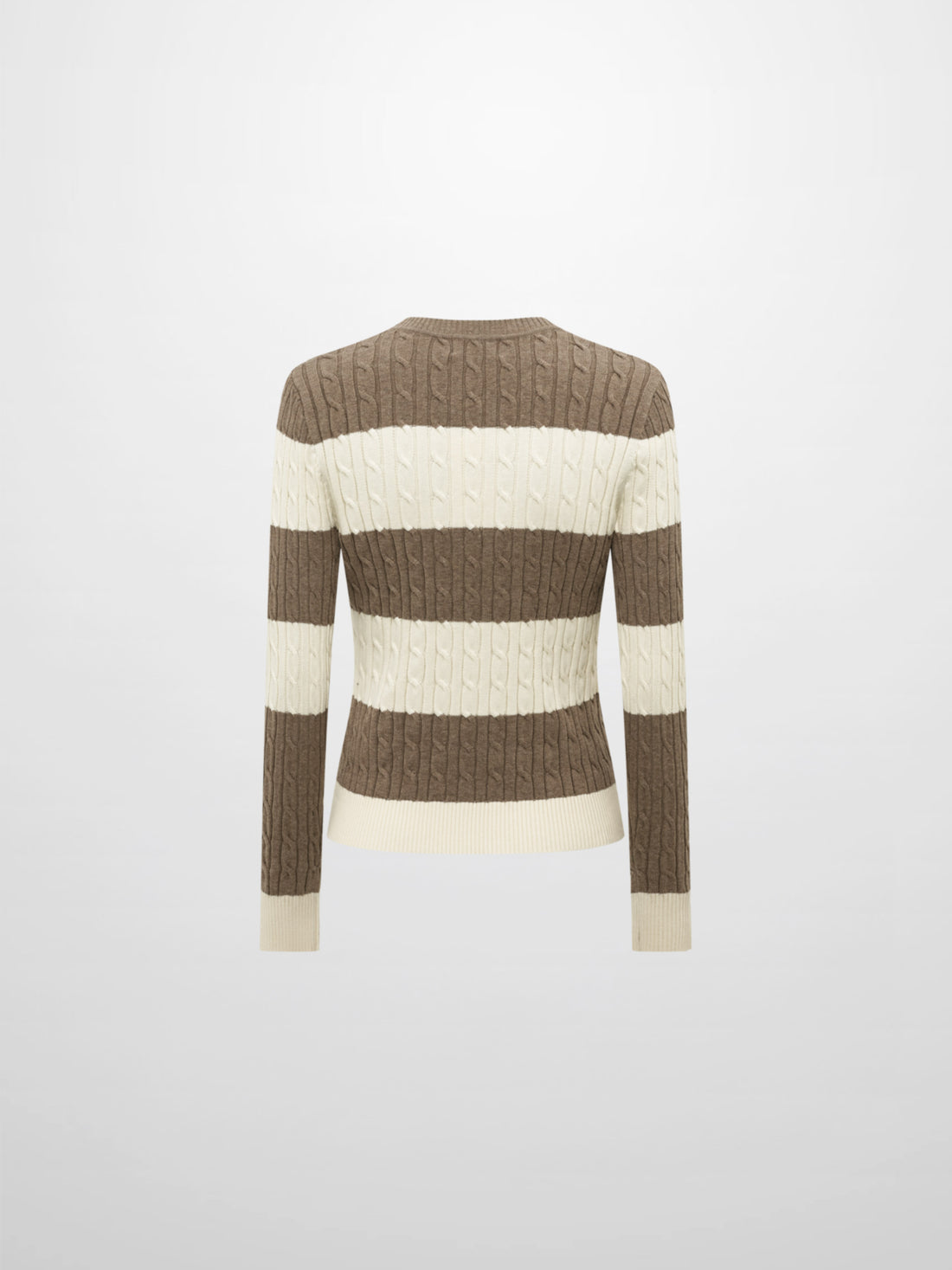 Wide Stripe Cable Knit Sweater - Cream/Heathered Tan