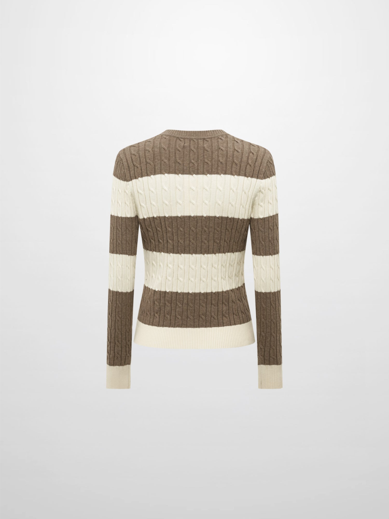 Wide Stripe Cable Knit Sweater - Cream/Heathered Tan