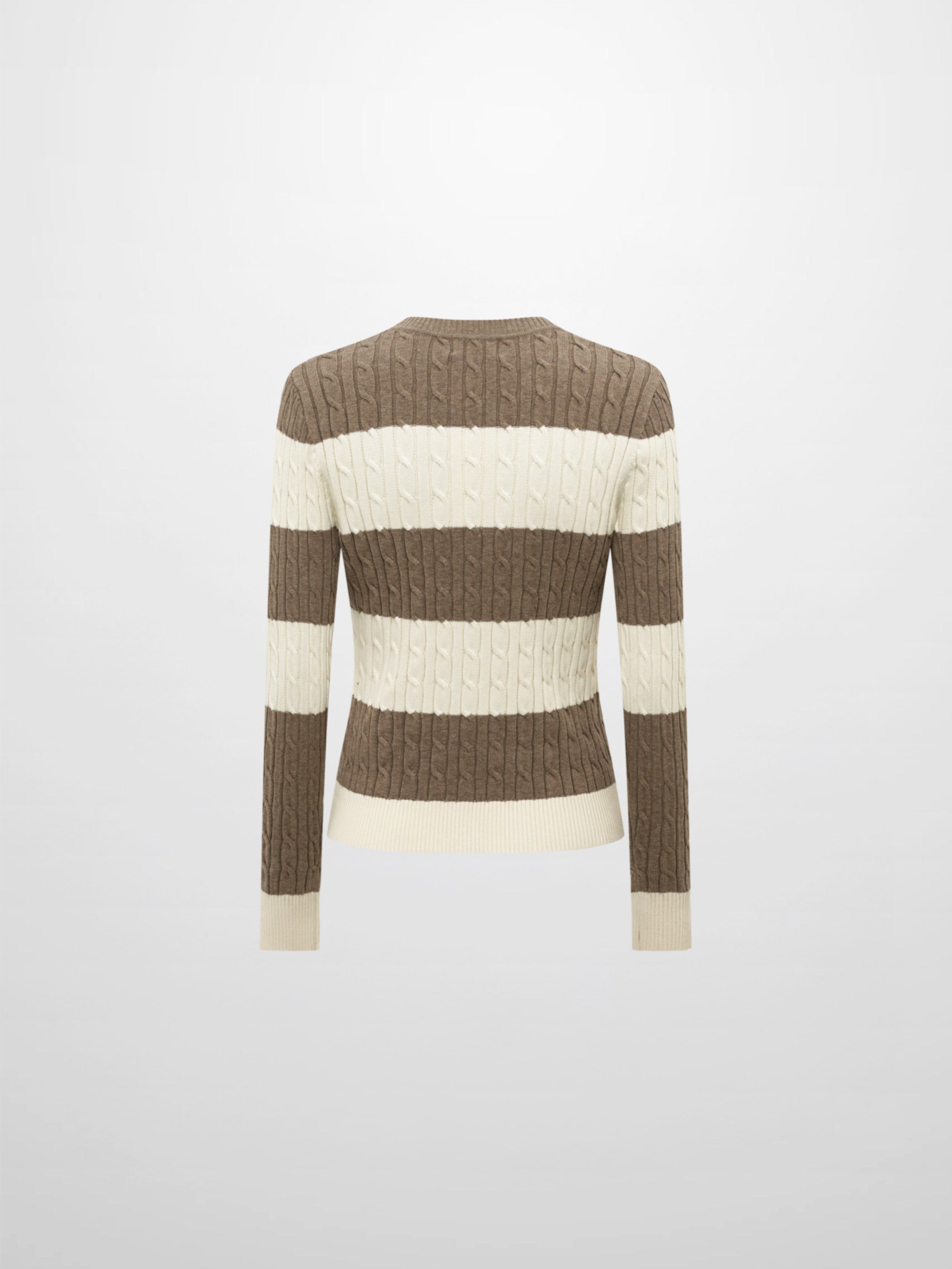 Wide Stripe Cable Knit Sweater - Cream/Heathered Tan