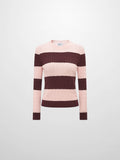 Wide Stripe Cable Knit Sweater -  Burgundy/Pink