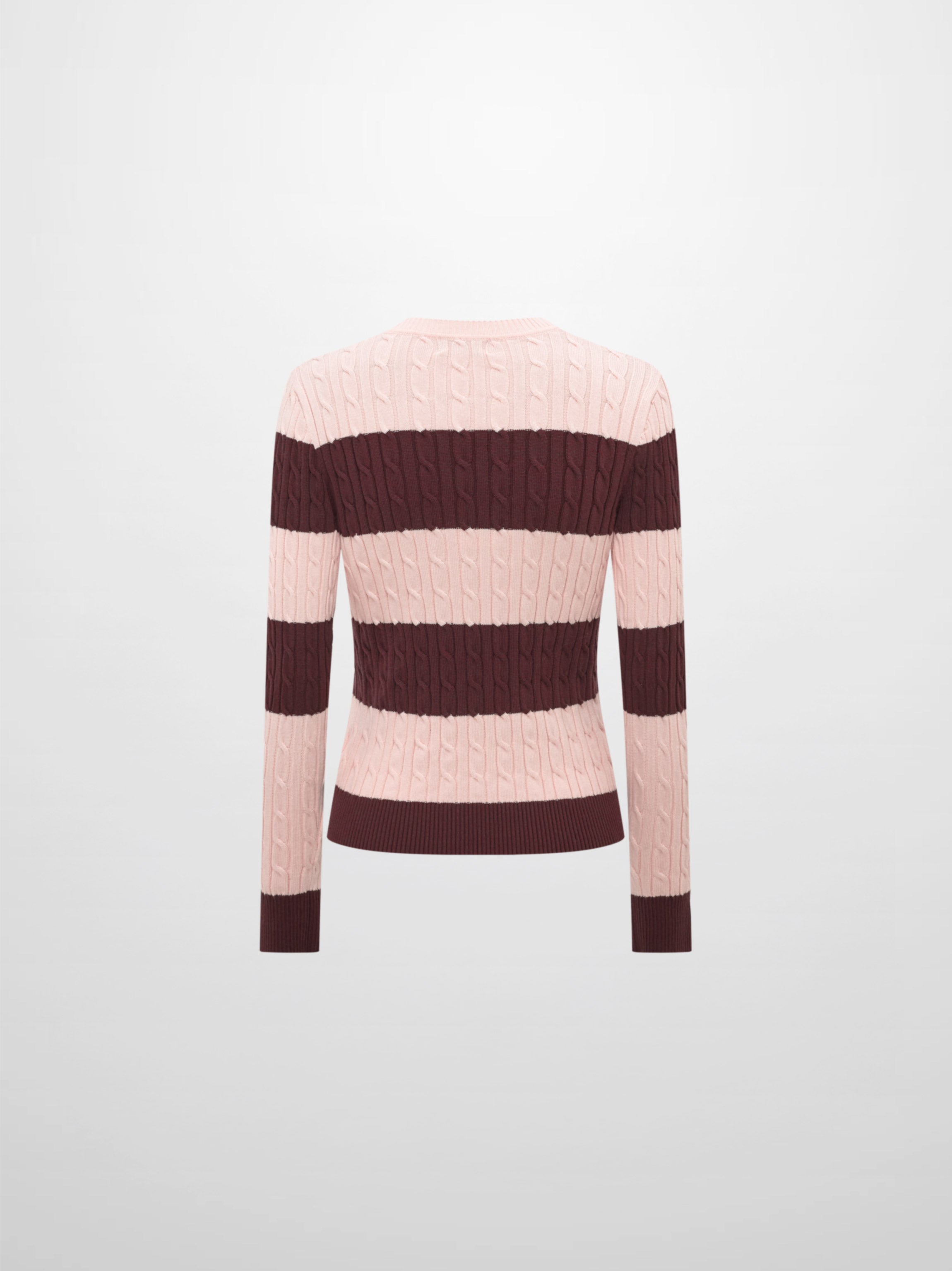 Wide Stripe Cable Knit Sweater -  Burgundy/Pink